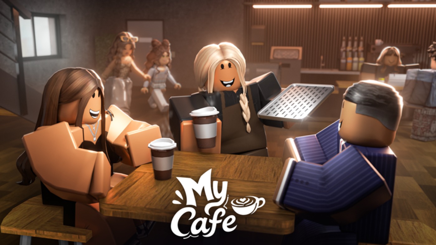 My Cafe Roblox Übersicht mit Ladenfläche und Gästefluss